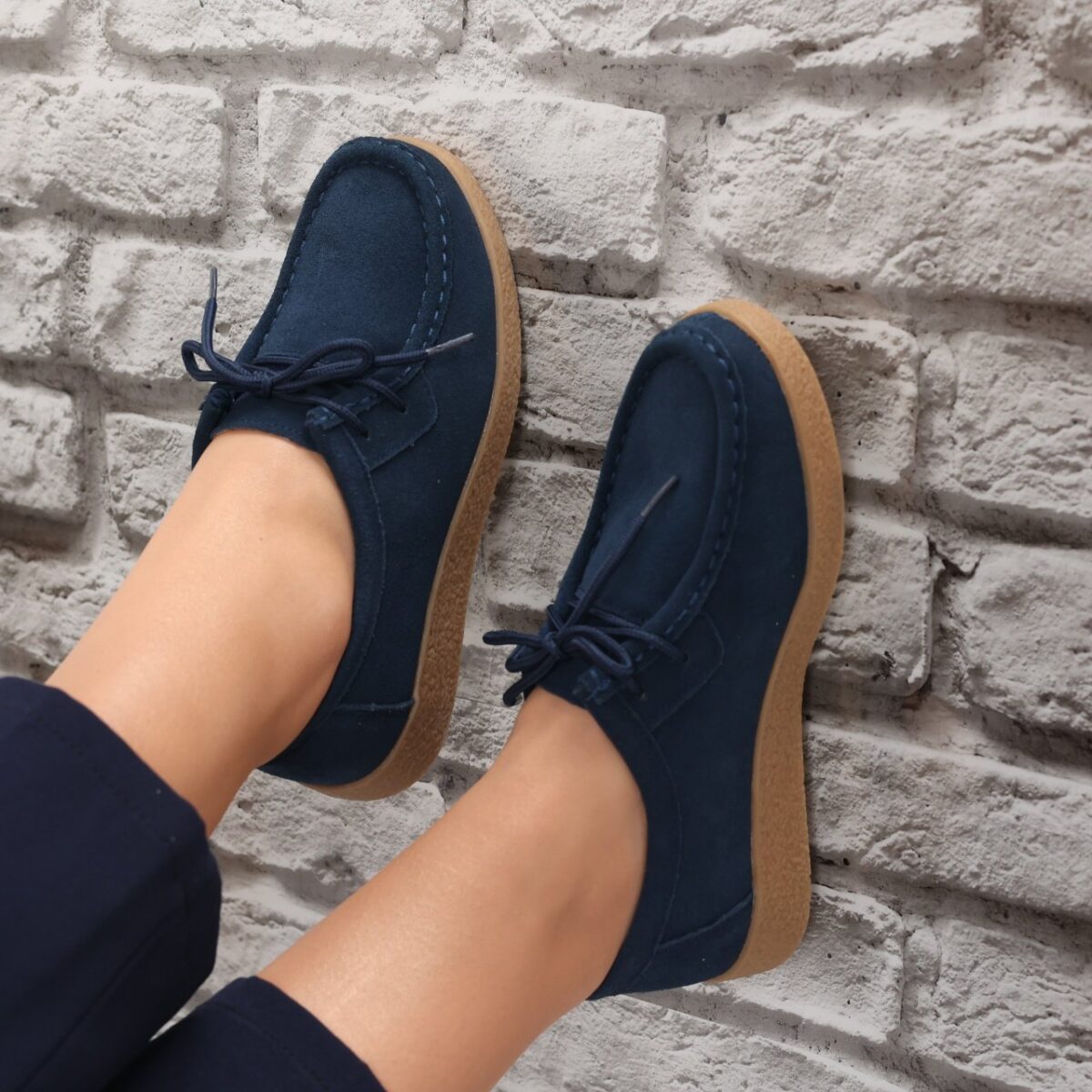 Pantofi dama casual Bleumarin din Piele Naturala Intoarsa Alenasa - imagine 2