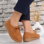 Pantofi dama casual Camel din Piele Naturala Intoarsa Alenasa - imagine 2
