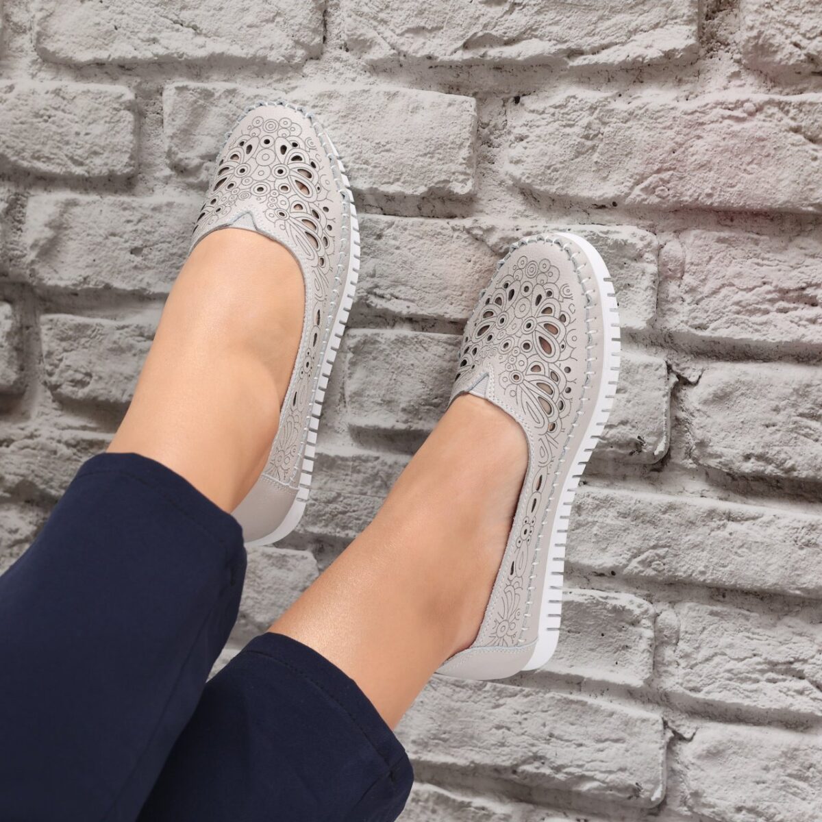 Pantofi dama casual Gri din Piele Naturala Iliana - imagine 2