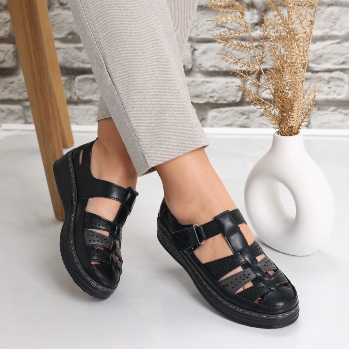 Pantofi dama casual Negri din Piele Ecologica Cataria - imagine 2