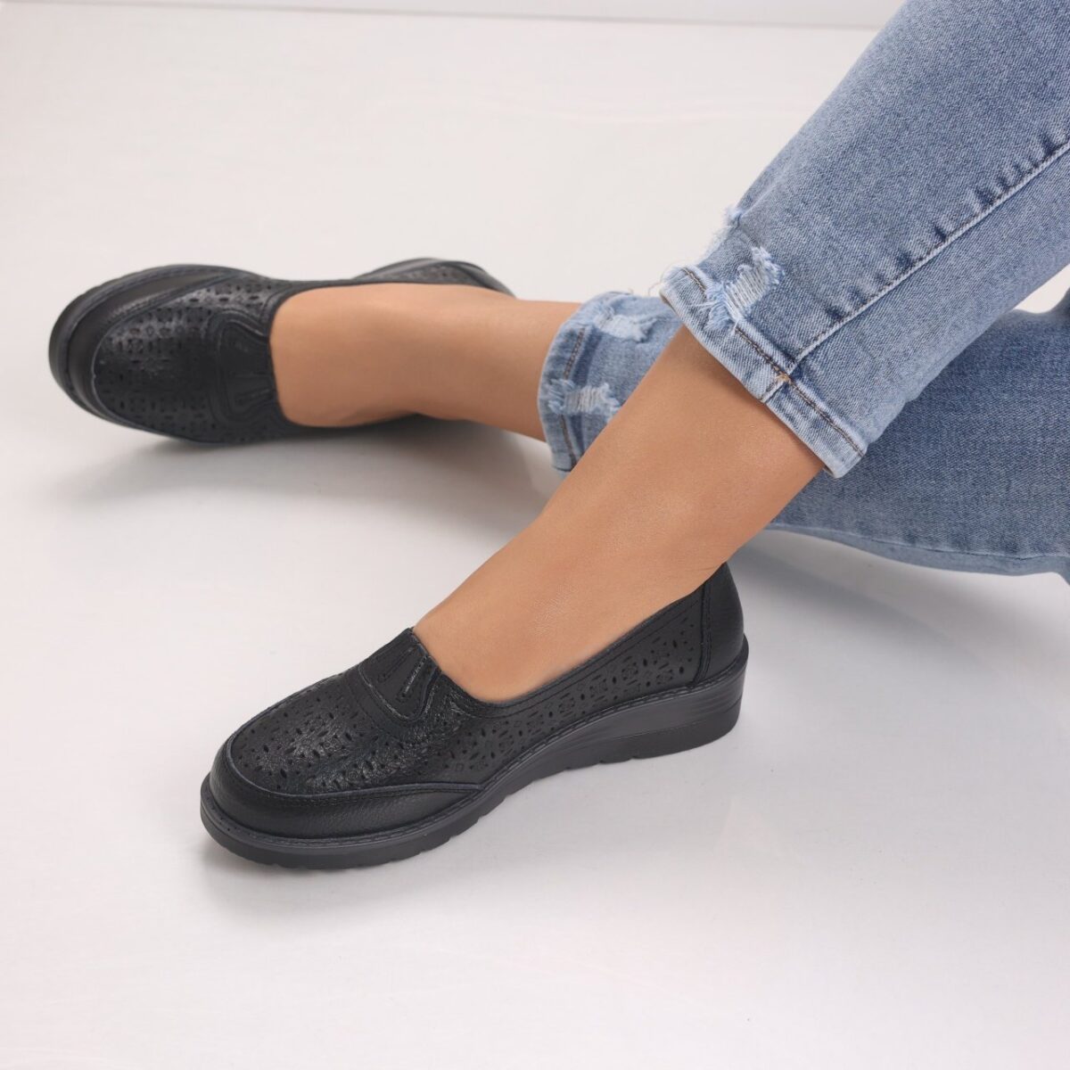 Pantofi dama casual Negri din Piele Naturala Zenova - imagine 2