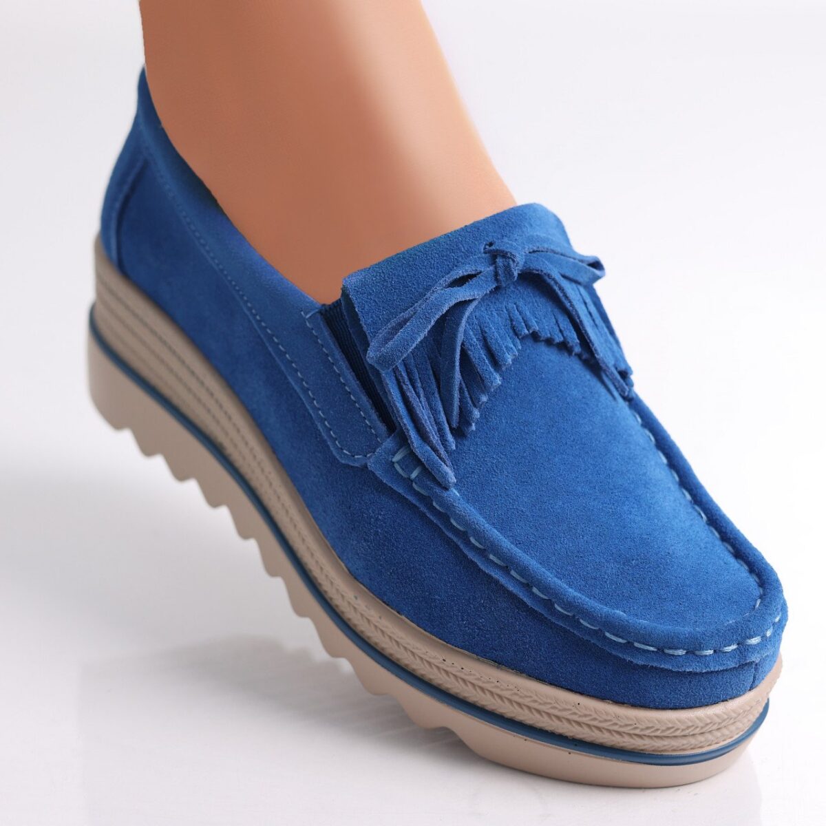 Pantofi dama cu platforma Albastri din Piele Naturala Intoarsa Asion - imagine 2