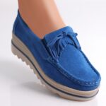 Pantofi dama cu platforma Albastri din Piele Naturala Intoarsa Asion - imagine 2