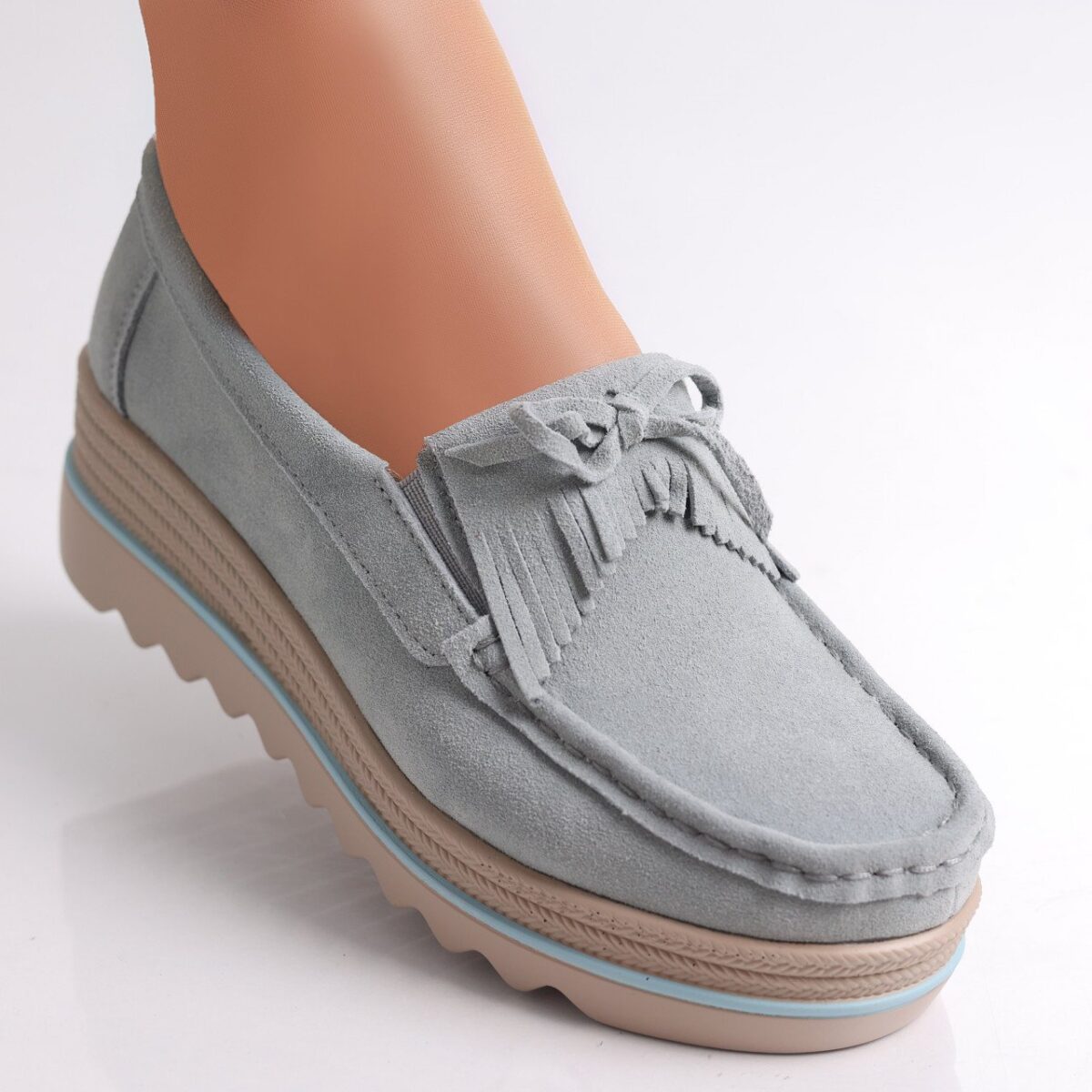Pantofi dama cu platforma Albastri dischis din Piele Naturala Intoarsa Asion - imagine 2