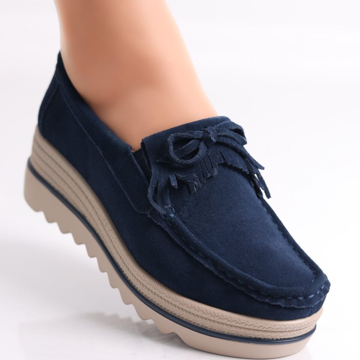 Pantofi dama cu platforma Bleumarin din Piele Naturala Intoarsa Asion - imagine 2