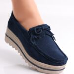 Pantofi dama cu platforma Bleumarin din Piele Naturala Intoarsa Asion - imagine 2