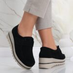 Pantofi dama cu platforma Negri din Piele Naturala Intoarsa Anera - imagine 2