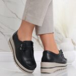 Pantofi dama cu platforma Negri din Piele Naturala Jasya - imagine 2
