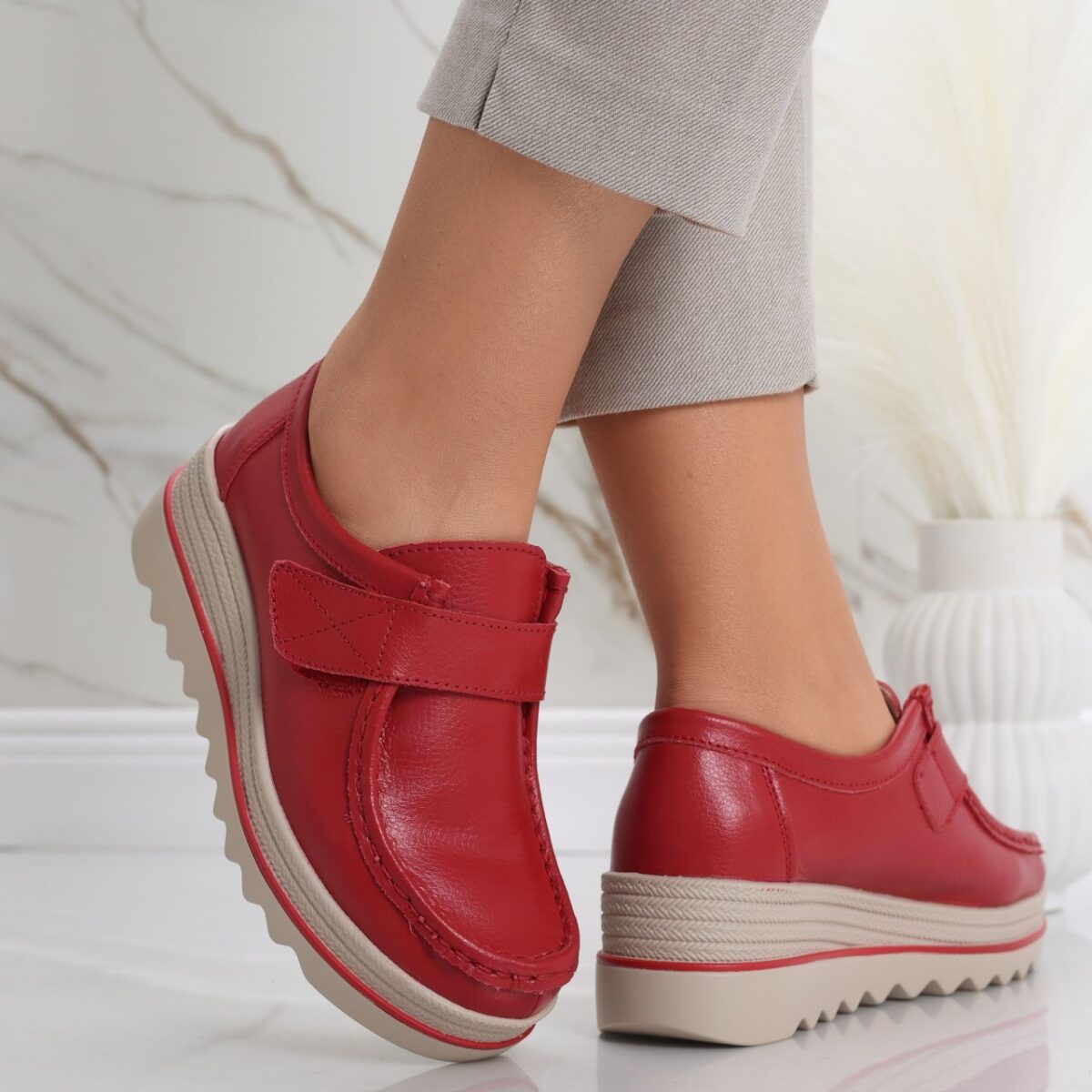 Pantofi dama cu platforma Rosii din Piele Naturala Anera - imagine 2