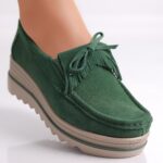 Pantofi dama cu platforma Verzi din Piele Naturala Intoarsa Asion - imagine 2