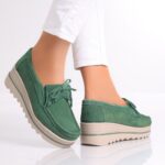 Pantofi dama cu platforma Verzi din Piele Naturala Intoarsa Asion