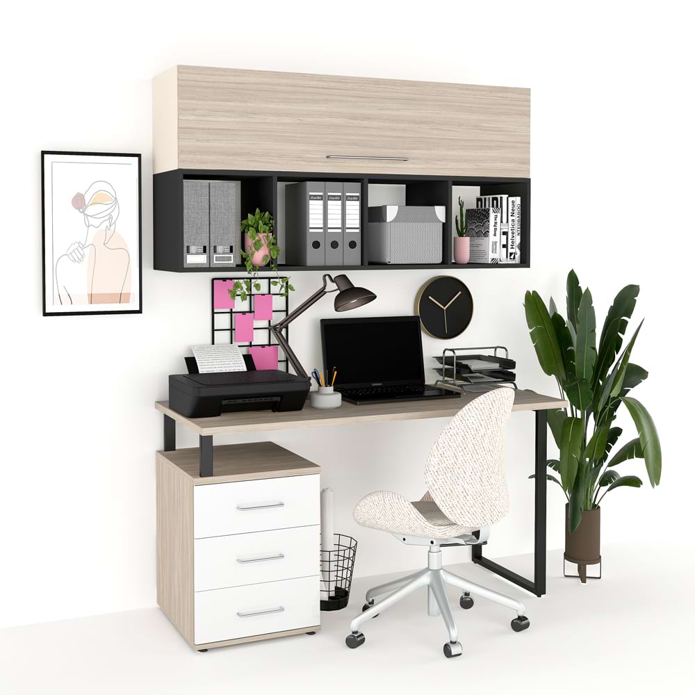 Ansamblu-birou-studio-5-oak-antracit-alb-gloss-opt Ansamblu birou STUDIO 5, Oak, Alb Gloss - imagine 1