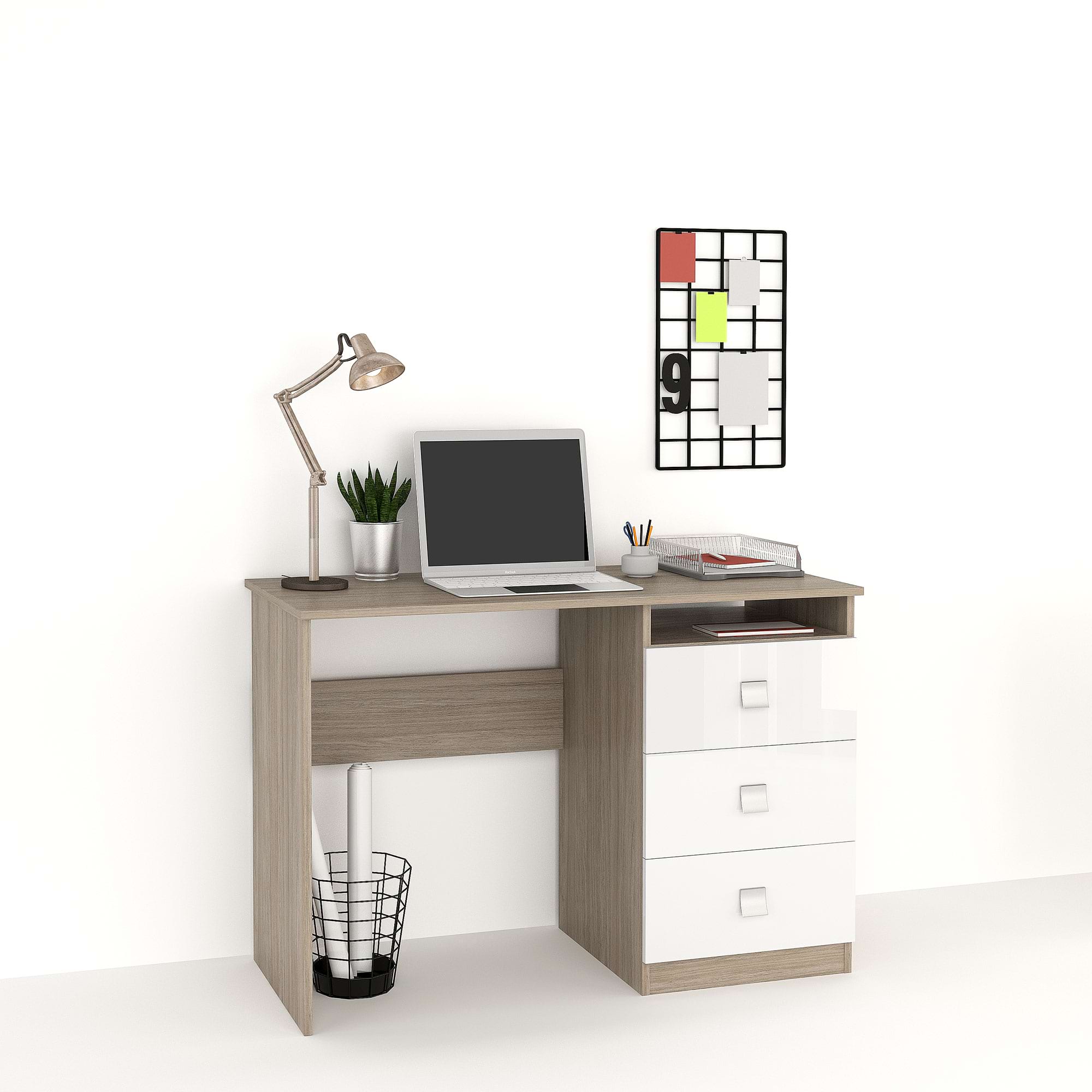 Birou-MODUS-3-sertare-Oak-Alb-Gloss Birou MODUS 3 sertare, Oak, Alb Gloss - imagine 1
