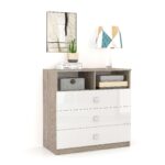 Comoda LINEA 3 sertare, Oak, Alb Gloss