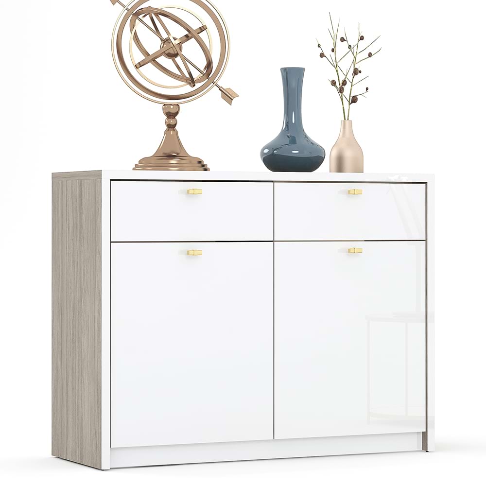 Comoda-Montello-120-2U2S-oak-Alb-Gloss Comoda MONTELLO 120, 2U2S, Oak, Alb Gloss - imagine 1