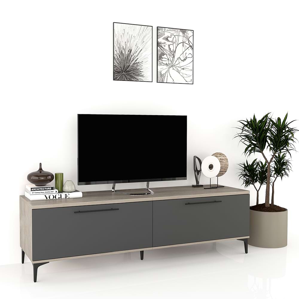 Comoda-TV-CUBO-B180-2-usi-Oak-Antracit Comoda TV CUBO 180 2U, Italian, Oak, Antracit - imagine 1
