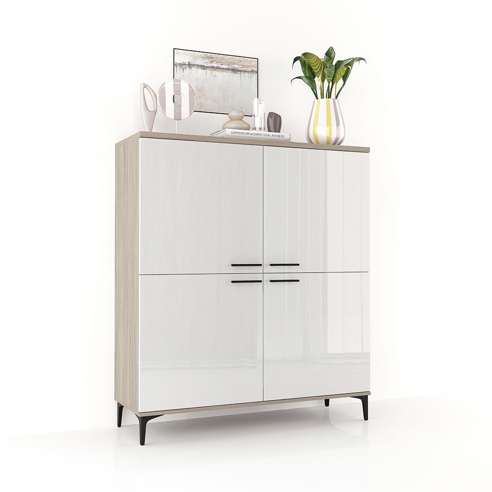 Comoda-living-Cubo-120-4u-italian-oak-alb-gloss Comoda living CUBO 120, 4U, Italian, Oak, Alb Gloss - imagine 1