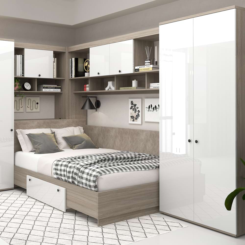 Dormitor-AMBRO-10-pat-de-colt-oak-alb-gloss-mic Dormitor colt AMBRO 10, Oak, Alb Gloss - imagine 1
