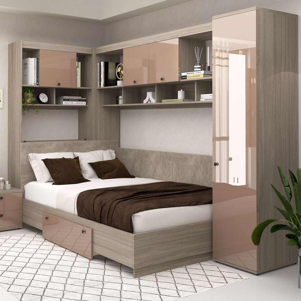 Dormitor-AMBRO-8-pat-de-colt-Oak-Cappuccino-Gloss-mic Dormitor colt AMBRO 8, Oak, Cappuccino Gloss - imagine 1