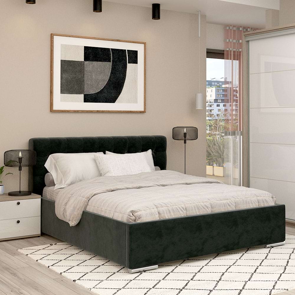 Dormitor-GEORGIA-1-Oak-Alb-Gloss-Catifea-Neagra-opt Dormitor GEORGIA 1, Oak, Alb Gloss, Catifea Neagra - imagine 1