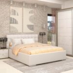 OFERTA Dormitor complet GEORGIA 1, Oak, Alb Gloss, Piele eco Alb cu saltea inclusa