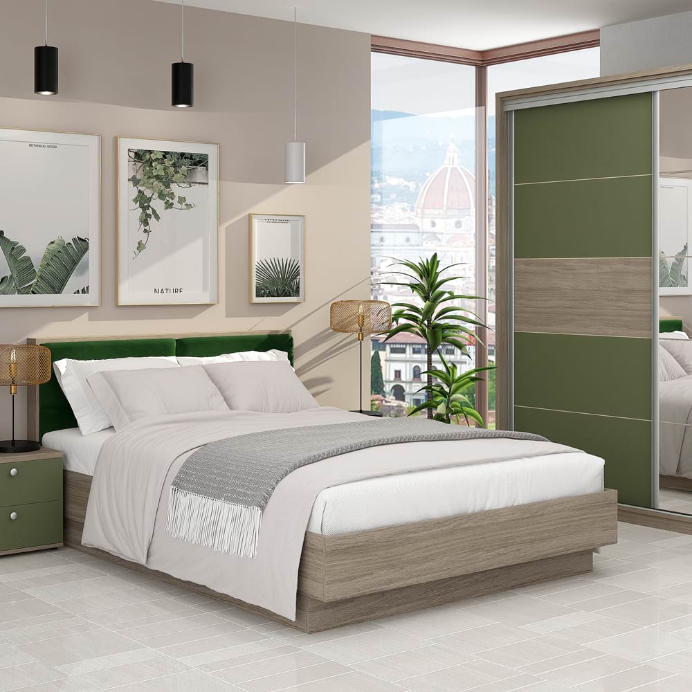 Dormitor-PRIMAVERA-1-Oak-Pesto-Catifea-verde-opt1_gzv4-e0 Dormitor Primavera 1, Oak, Pesto, Catifea Verde - imagine 1