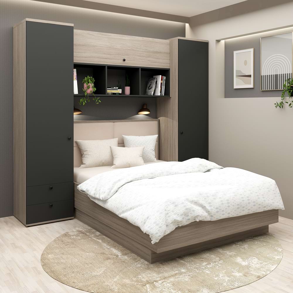 Dormitor-RIALTO-1-pat-incadrat-Oak-Antracit-Catifea-Bej-opt Dormitor RIALTO 1, pat incadrat, Oak, Antracit, Catifea Bej - imagine 1