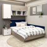 Dormitor colt RIALTO 4, Oak, Alb, Catifea Albastru