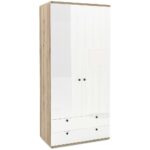 Dulap haine PRIMAVERA 90, H200, 2U2S, polite, Stejar, Alb Gloss