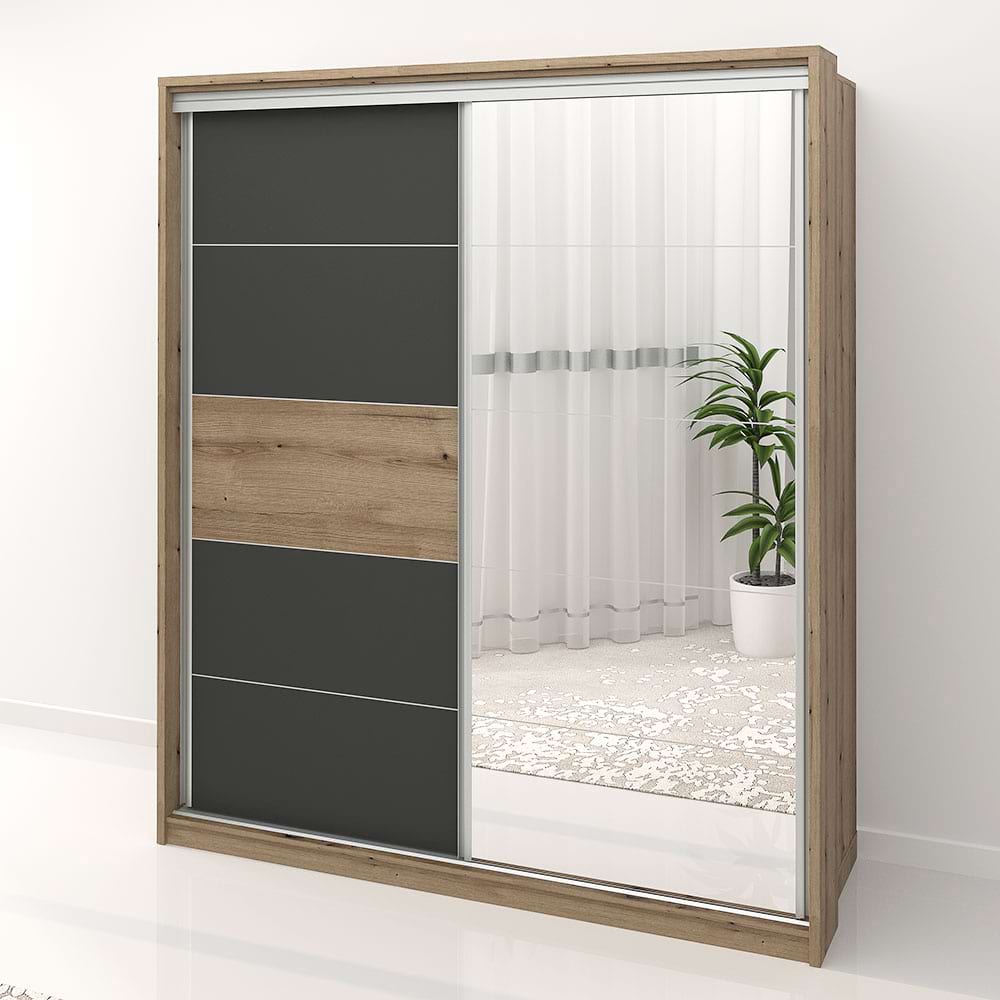 Dulap-dormitor-PRIMAVERA-185cm-H205-cu-oglinda-k5-Stejar-Antracit Dulap dormitor PRIMAVERA 185, H205, cu oglinda k5, Stejar, Antracit - imagine 1