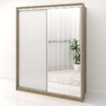 Dulap dormitor PRIMAVERA 185, H225, cu oglinda k5, Stejar, Alb Gloss