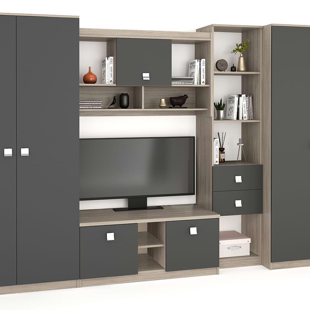 Living-SYSTEM-A335-Oak-Antracit-m Ansamblu SYSTEM A335, comoda living, dulapuri, Oak, Antracit - imagine 1