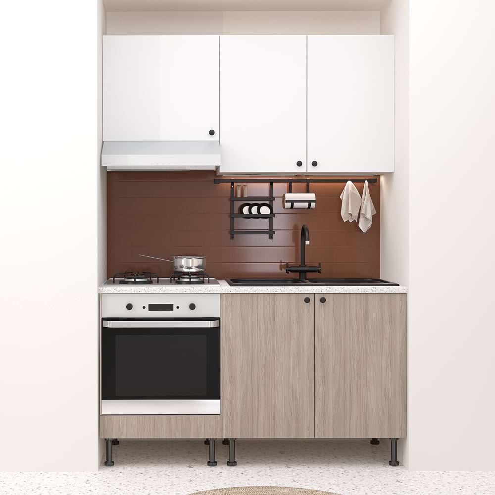 Mobila-bucatarie-Domino-A150-Oak-Alb Mobila bucatarie DOMINO A150, Oak, Alb - imagine 1