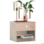 Noptiera LINEA 1 sertar, Oak, Cappuccino Gloss