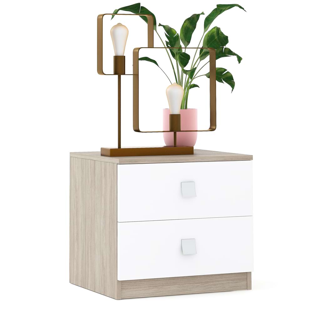 Noptiera-Linea-2-sertare-oak-alb-opt Noptiera LINEA 2 sertare, Oak, Alb - imagine 1