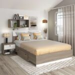 Pat matrimonial AMBRO, 140x200, sertar lateral, Oak, Alb