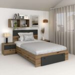 Pat copii AMBRO, 90x200, sertar frontal, Stejar, Antracit