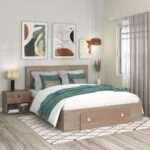 Pat matrimonial PRIMAVERA cu sertar, Oak, Cappuccino Gloss