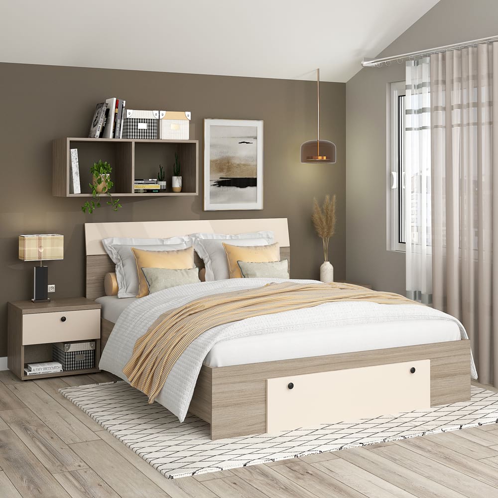 Pat-matrimonial-AMBRO-cu-sertar-frontal-Oak-Vizon-opt Pat AMBRO, sertar frontal, Oak, Vizon - imagine 1
