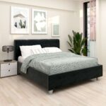 Pat tapitat ARISA, 160x200, suport saltea, catifea Neagra