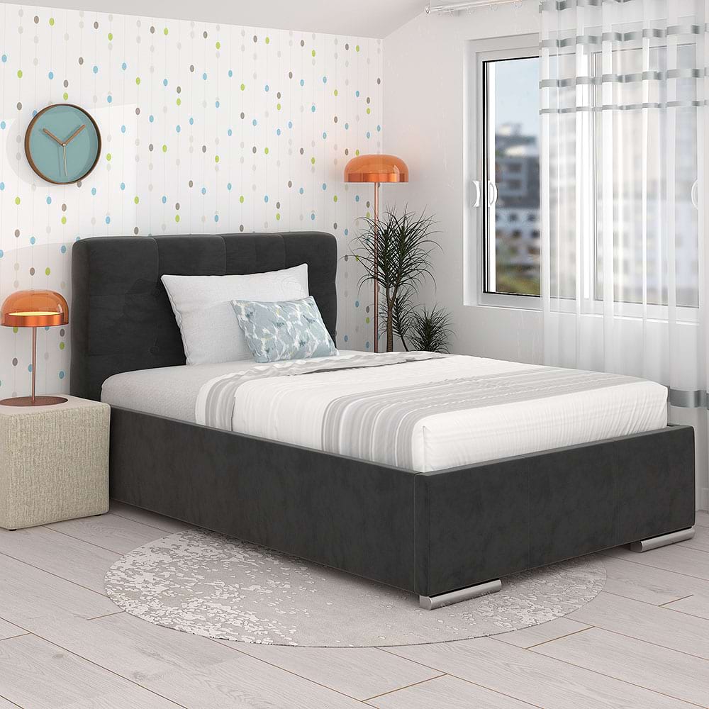 Pat-tapitat-copii-GEORGIA-Clasic-90x200-Catifea-Gri Pat tapitat copii GEORGIA Clasic, 90x200, H107, somiera, Catifea Gri - imagine 1