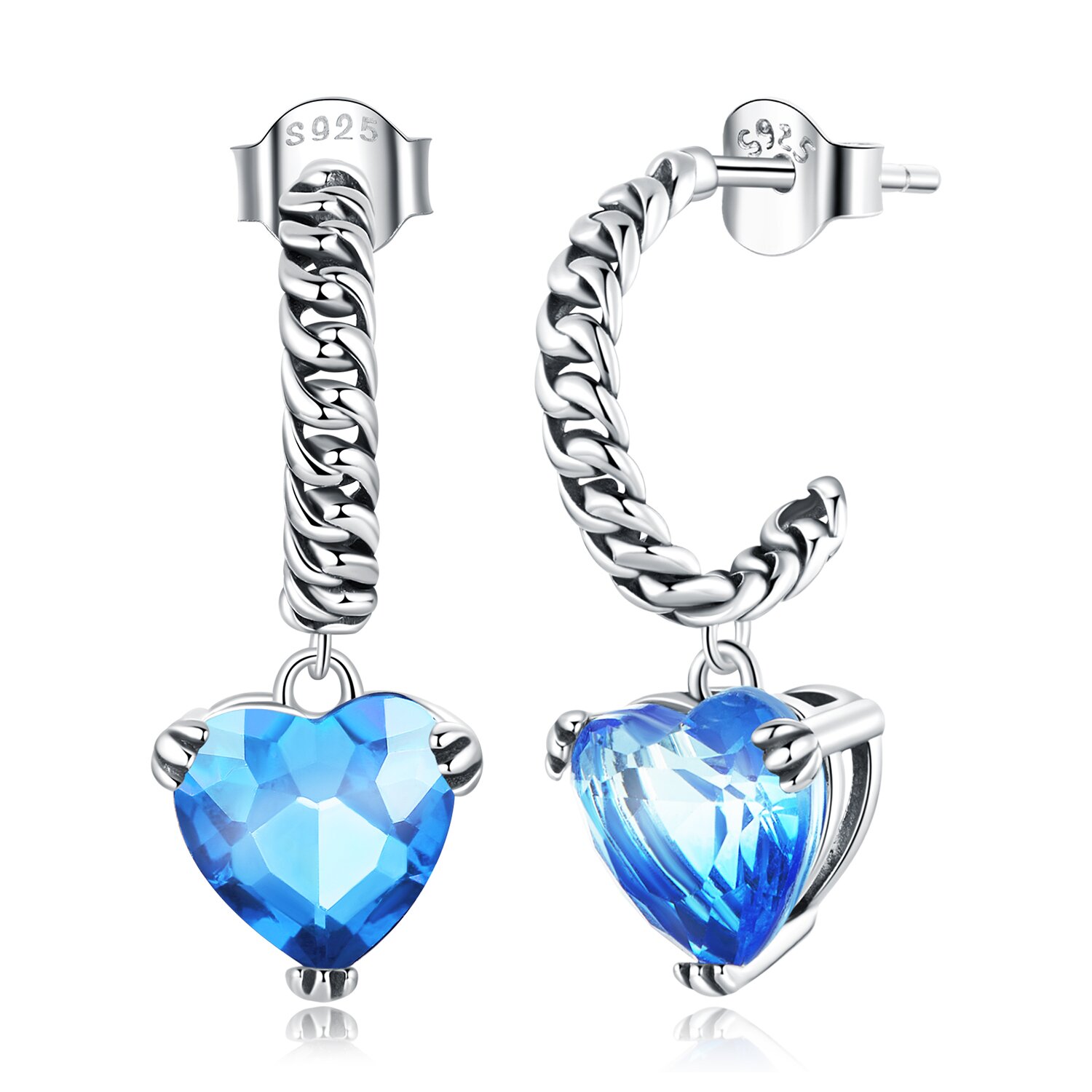 cercei-din-argint-blue-heart-109751-4 Cercei din argint Loving Heart - imagine 1