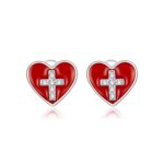 Cercei din argint Cross Red Heart