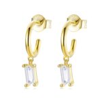 Cercei din argint Golden Dropped Rectangle Crystals