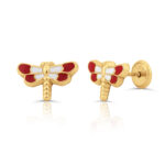 Cercei din aur 14K pentru copii Dragonfly White/Red