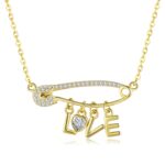 Colier din argint Golden Safety Pin Love