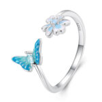 Inel reglabil din argint Butterfly Imperfect Flower