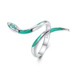 Inel reglabil din argint Green Glass Snake