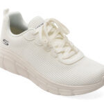 Pantofi sport Dama SKECHERS albi, BOBS B FLEX, din material textil