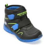 Ghete SKECHERS negre, ILLUMI-BRIGHTS, din piele ecologica